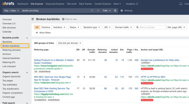 Broken backlinks Ahrefs